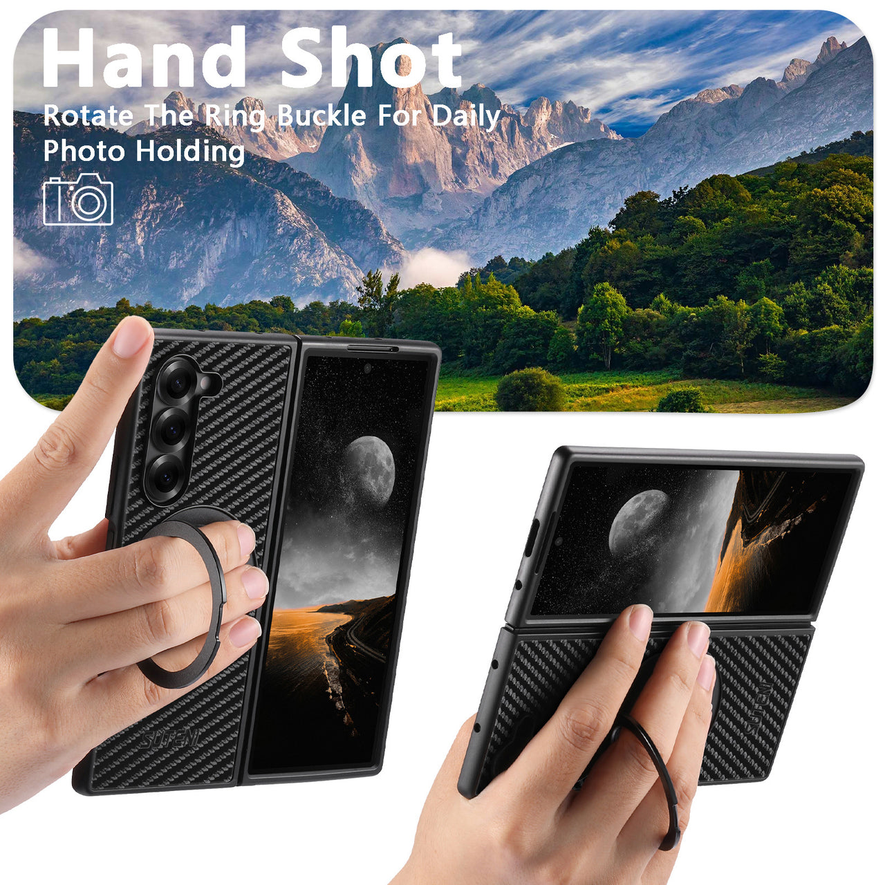 Carbon Fiber Magnetic Ring Bracket Case for Samsung Galaxy Z Fold 7/6/5