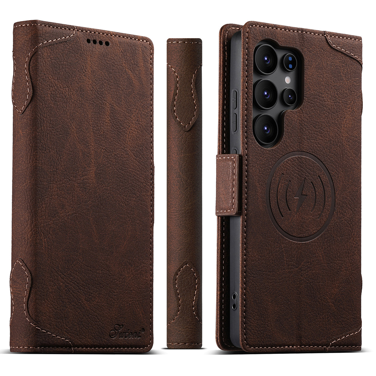 Faux Leather Flip Case with Card Holder, Stand and Magnetic Button for Samsung Galaxy S25 Ultra