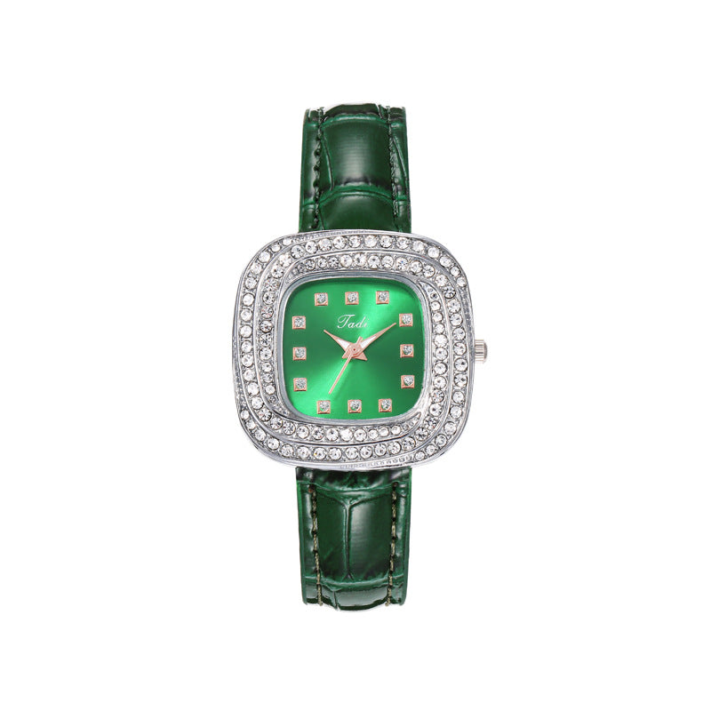 Fashionable Minimalist Ladies' Square Quartz Watch Full Sky Star Leather Strap Black Business Style Women's Wristwatch