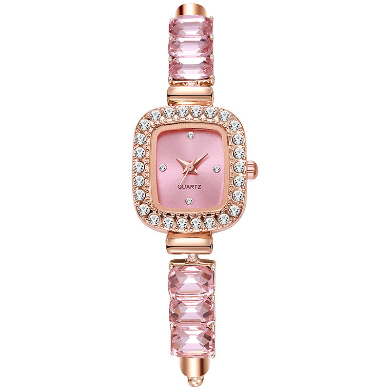 Fashionable Ladies Quartz Watch Drawstring Square Sugar Insert Diamond Pull out Bracelet Style Women's Wristwatch