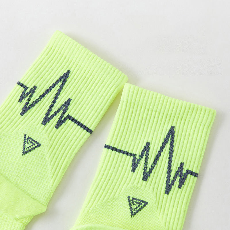 Electrocardiogram Professional sports mid-tube socks for running sweat absorbing