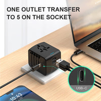 Thumbnail for International travel adapter with 2 USB and Type C power adapters for fast charging EU/UK/US/Australia travel plugs