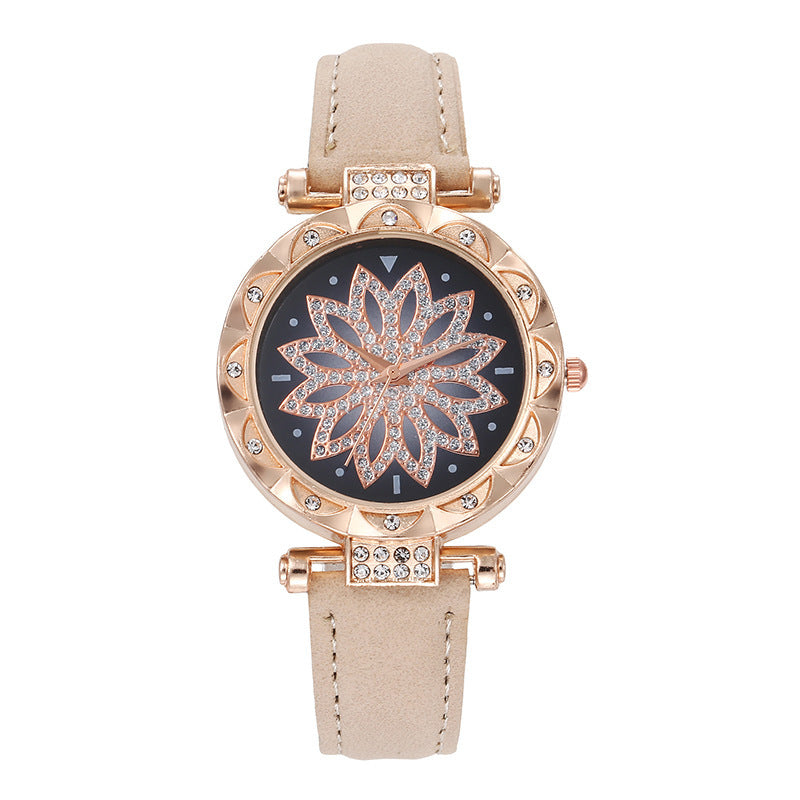 Casual Fashion Quartz Women Watch Flower Shape Stainless Steel Alloy  Case Ladies Handwatch