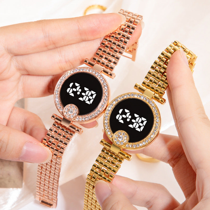 LED Watch Unisex Electronic Wristwatch Diamond Embedded Quartz Wristwatch