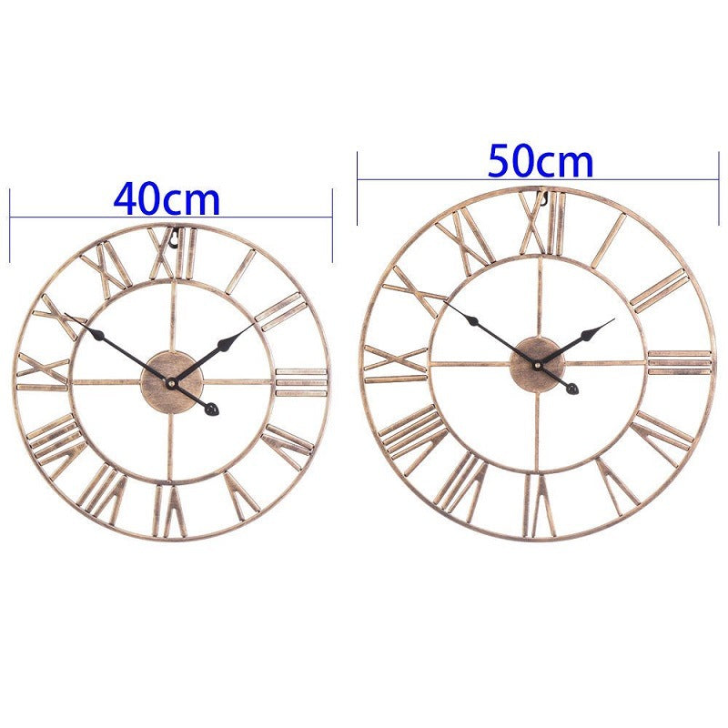 Modern 3D Retro Black Iron Hollow Wall Roman Numerals Clock