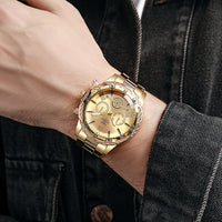 Thumbnail for Men's Casual Alloy Watch Blue Light Glass Fake Three Eyes Quartz Wristwatch