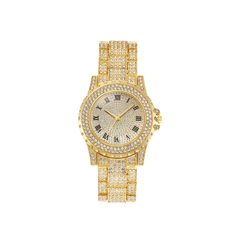 Fashionable Ladies Quartz Watch Set with Diamonds Roman Dial round Versatile Watch