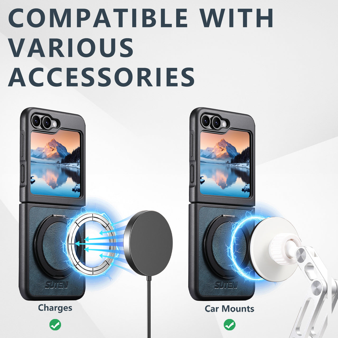 Magnet Wireless Charging Phone Case Oil Wax Faux Leather 360° Rotating Stand Buckle For Samsung Galaxy Z Flip 7 6 5