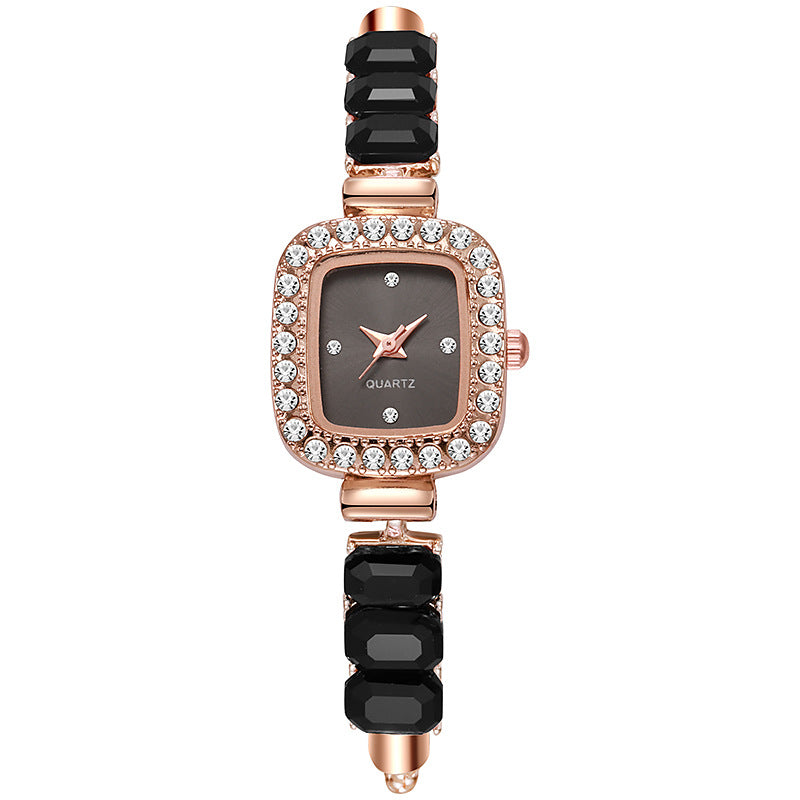 Fashionable Ladies Quartz Watch Drawstring Square Sugar Insert Diamond Pull out Bracelet Style Women's Wristwatch