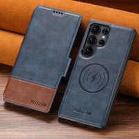 Thumbnail for Faux Leather Wireless Charging Card Holder Stand Wallet Magnetic Flip Cover Phone Case For Samsung Galaxy S25 Ultra