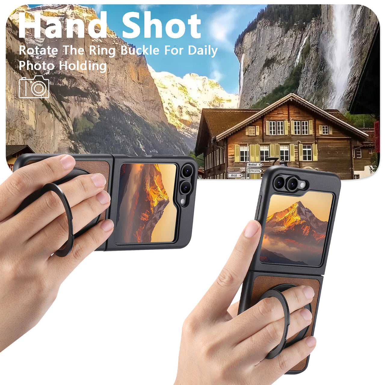 Magnet Wireless Charging Phone Case Oil Wax Faux Leather 360° Rotating Stand Buckle For Samsung Galaxy Z Flip 7 6 5