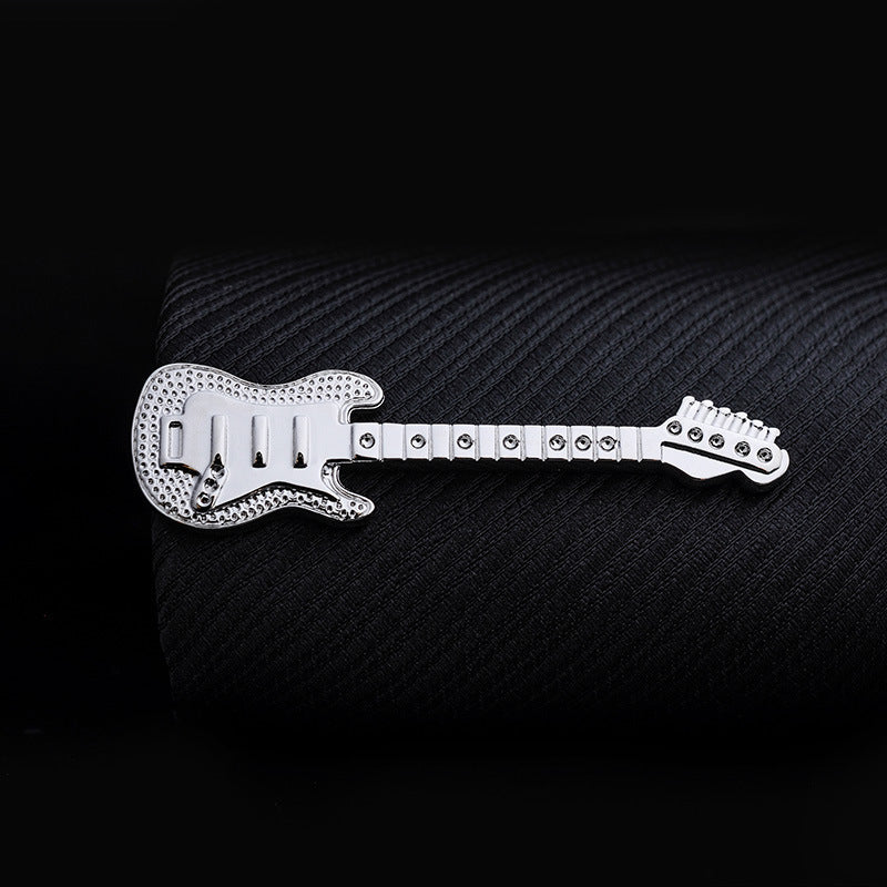 Copper Silver Guitar Shaped Tie Clip