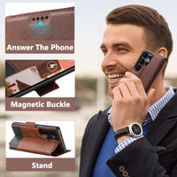Thumbnail for Faux Leather Wireless Charging Card Holder Stand Wallet Magnetic Flip Cover Phone Case For Samsung Galaxy S25 Ultra