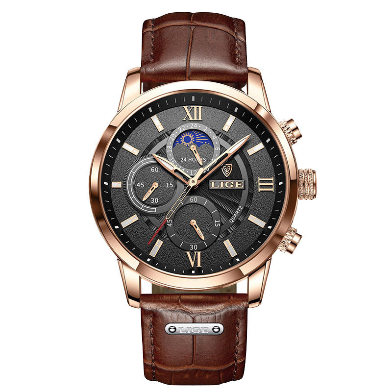 Top Brand Luxury Brown Leather Casual Quartz Watch Men