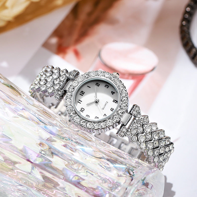 Luxury Fashion Women Watch Set Silver Strap Ladies Quartz Wristwatch Alloy Bracelet