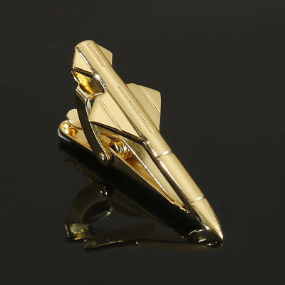 Copper Airplane Shaped aviation-themed tie clip, polished stainless steel.