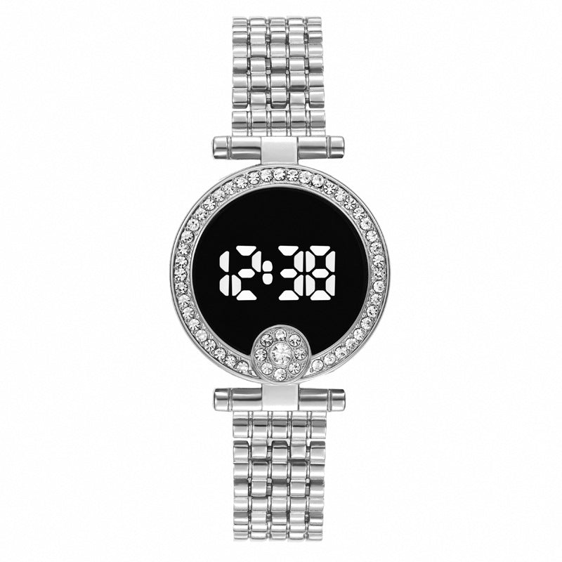 LED Watch Unisex Electronic Wristwatch Diamond Embedded Quartz Wristwatch