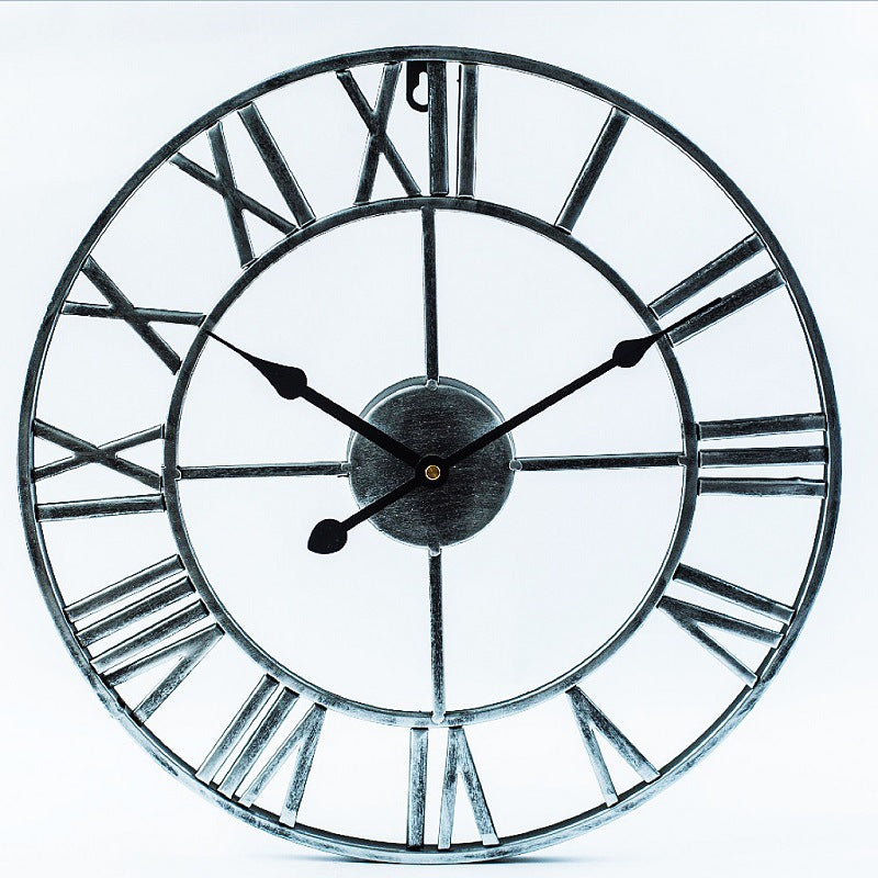 Modern 3D Retro Black Iron Hollow Wall Roman Numerals Clock