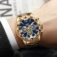 Thumbnail for Luxury Quartz Watch Classic Business Men Wristwatch Large Dial Alloy Steel Strip Blue Light Men's Quartz Watch
