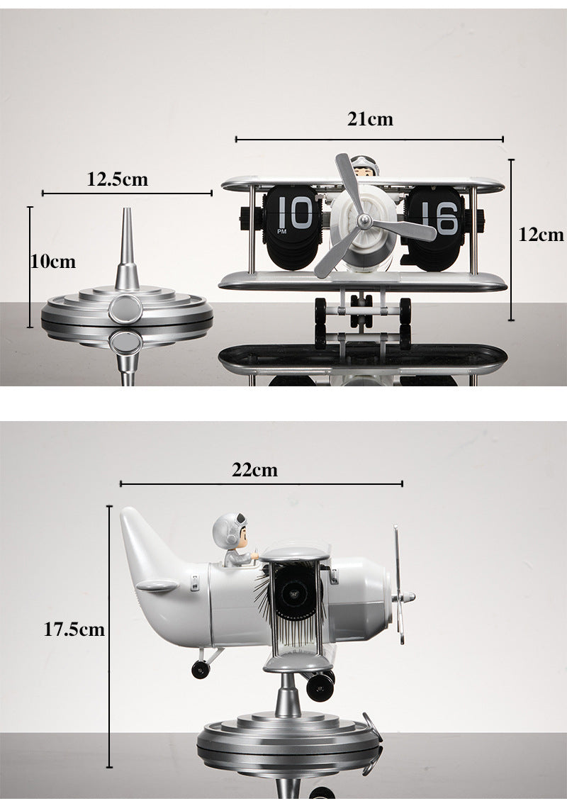 Retro Airplane Style Battery Powered Silent Desk Alarm Clock