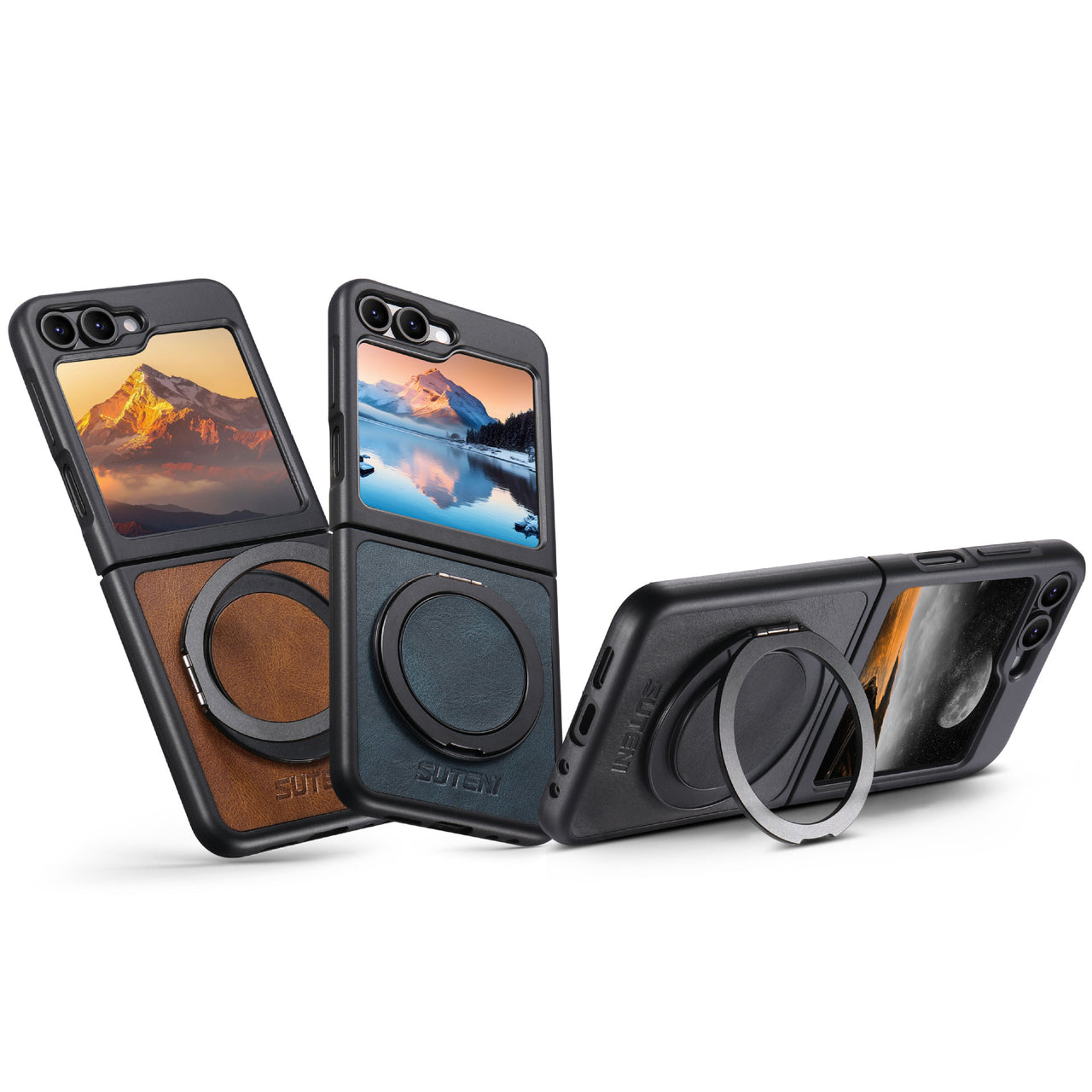 Magnet Wireless Charging Phone Case Oil Wax Faux Leather 360° Rotating Stand Buckle For Samsung Galaxy Z Flip 7 6 5