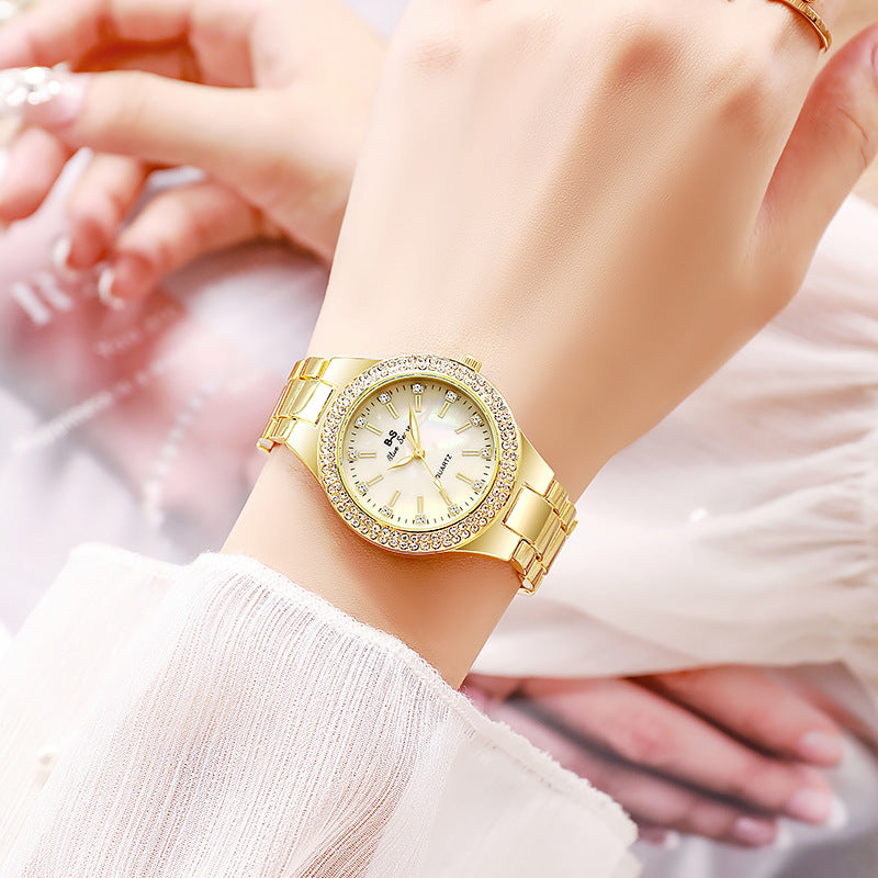 Alloy Steel Band Diamond Casual Fashion Women's Quartz Couple Watch