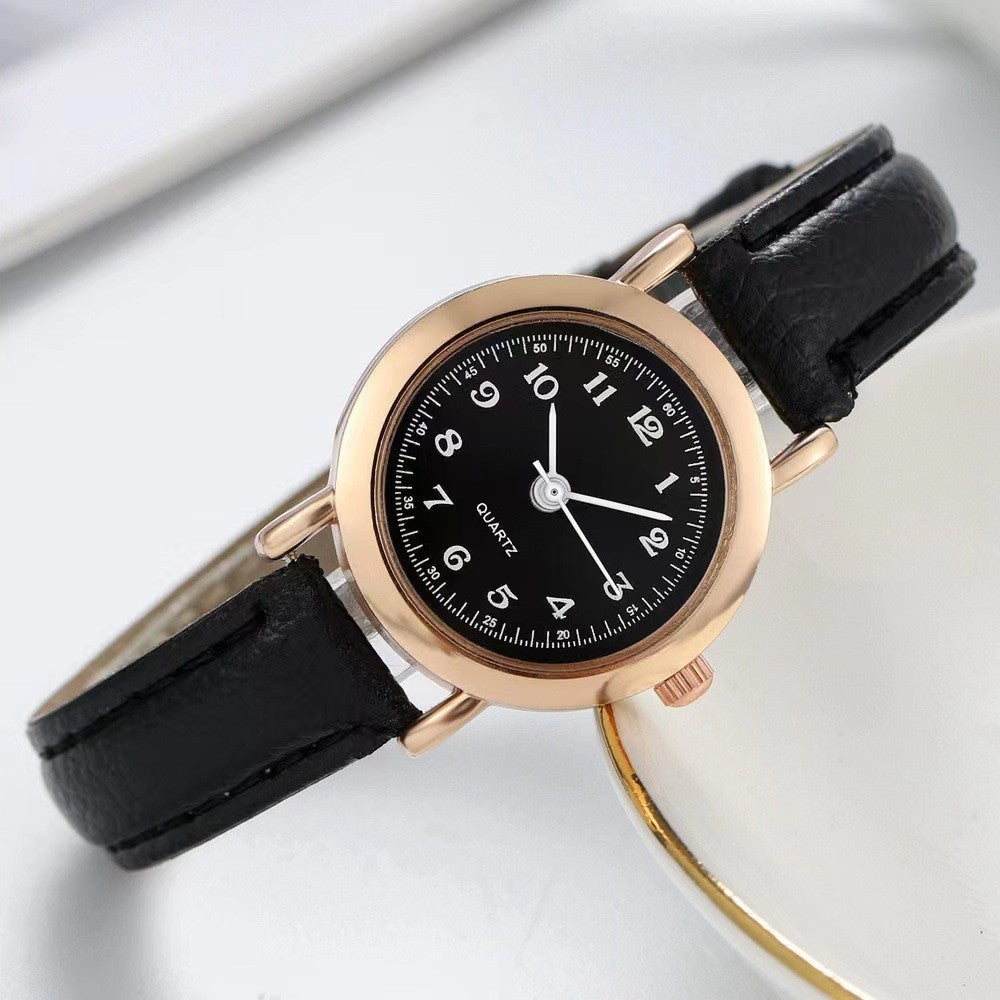 Small Strap Dial Watch Women Exquisite Retro Leather Quartz Wirstwatch