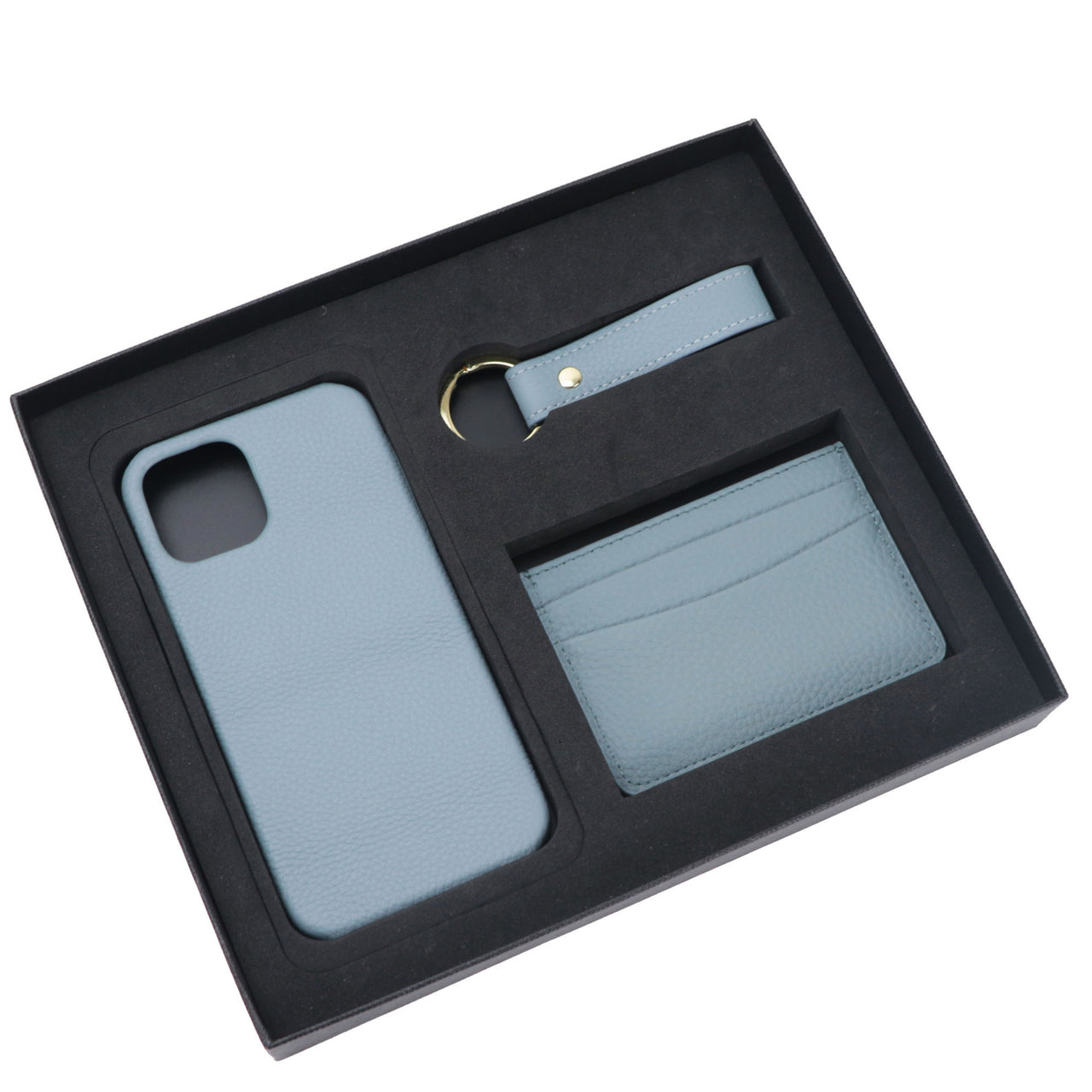 Pebble Leather Phone Case For iPhone Keychain Card Holder Business Gift Set