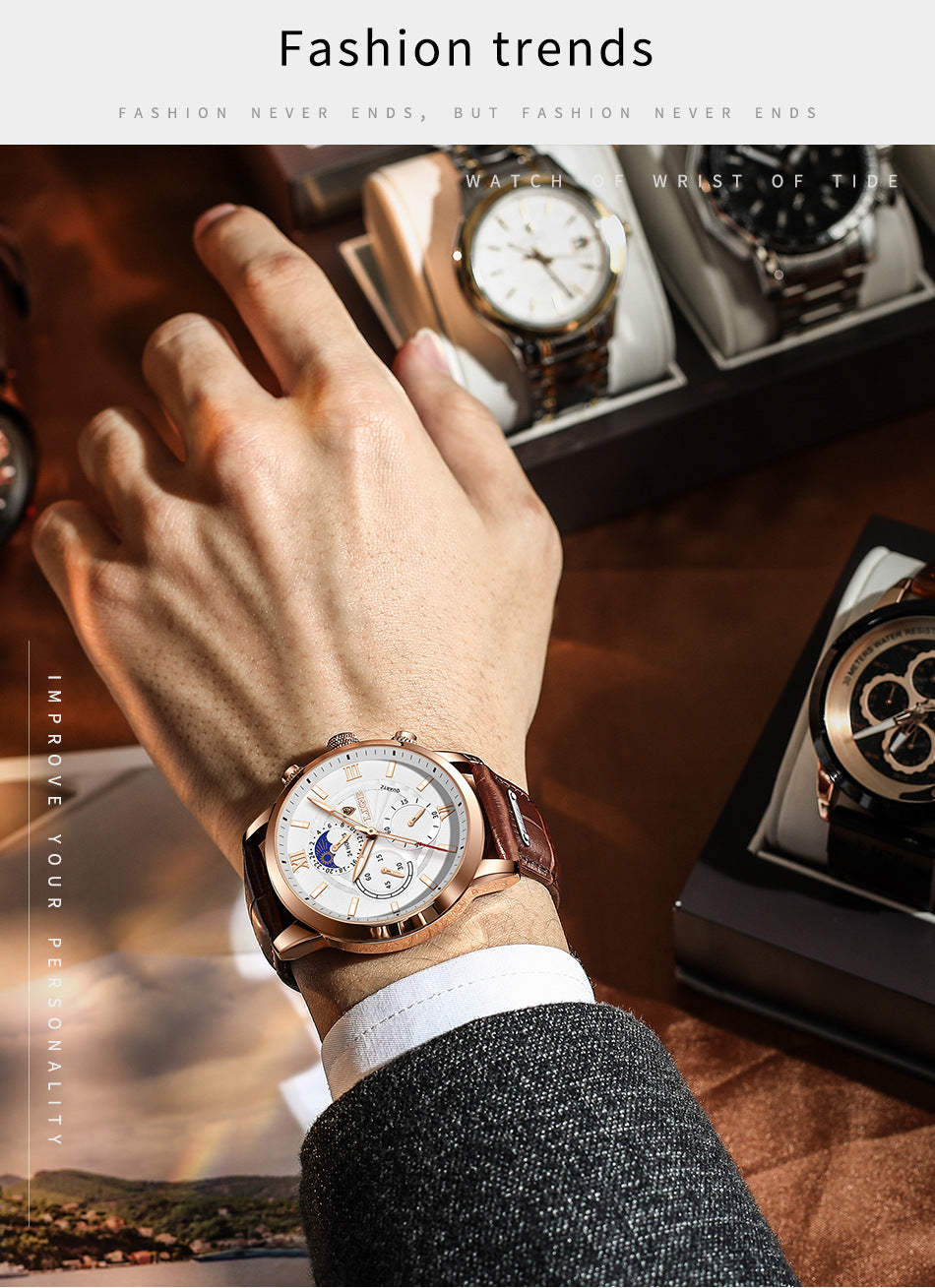 Top Brand Luxury Brown Leather Casual Quartz Watch Men