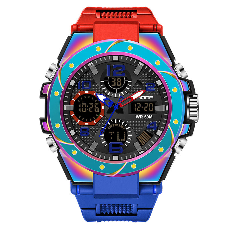 Style Men Sports Watches Dual Display LED Digital Electronic Quartz Wristwatches 50M Waterproof Swimming Military Watch