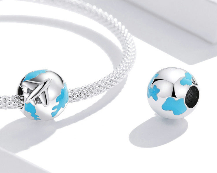 925 Silver Blue Oil Drop Ball Airplane Bracelet