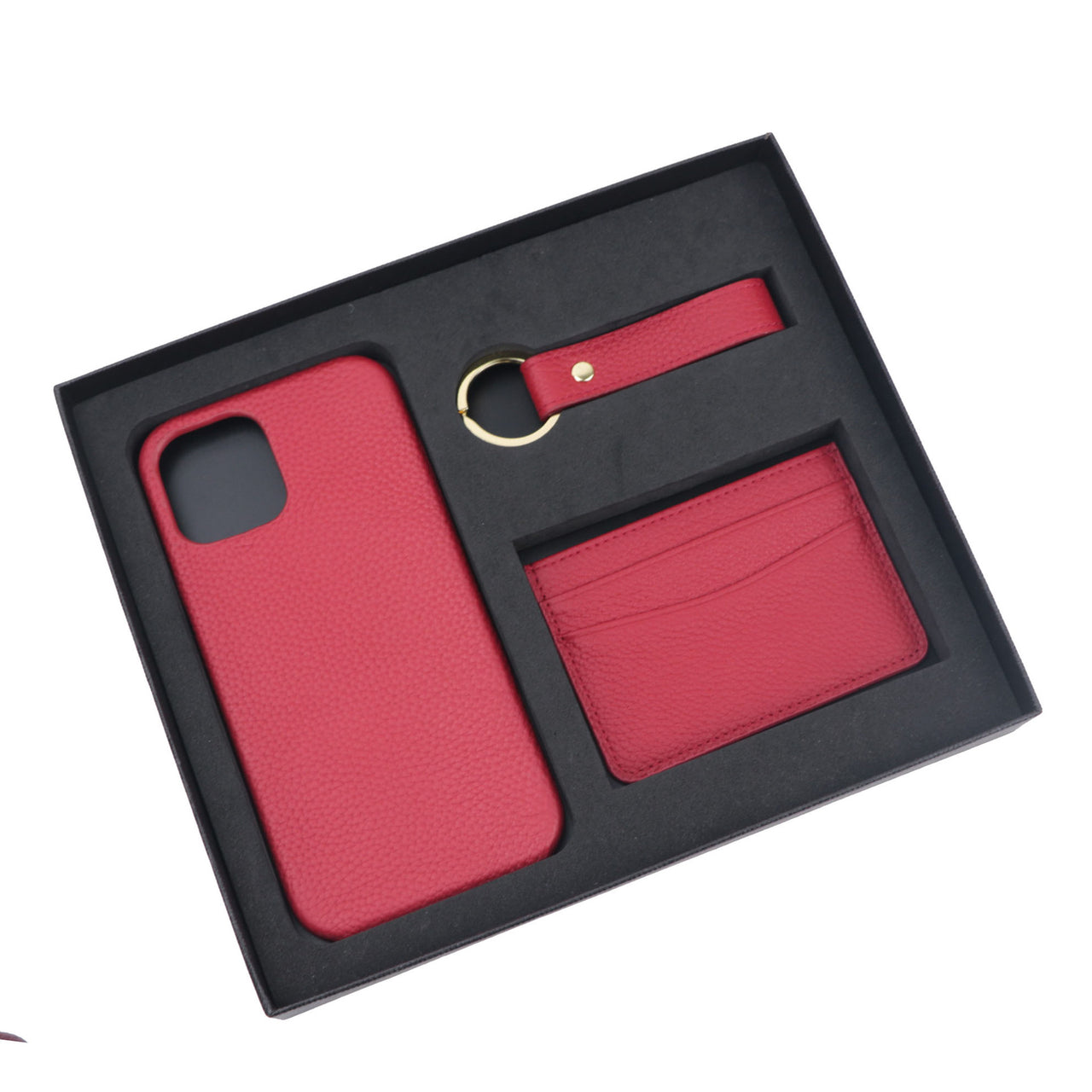 Pebble Leather Phone Case For iPhone Keychain Card Holder Business Gift Set