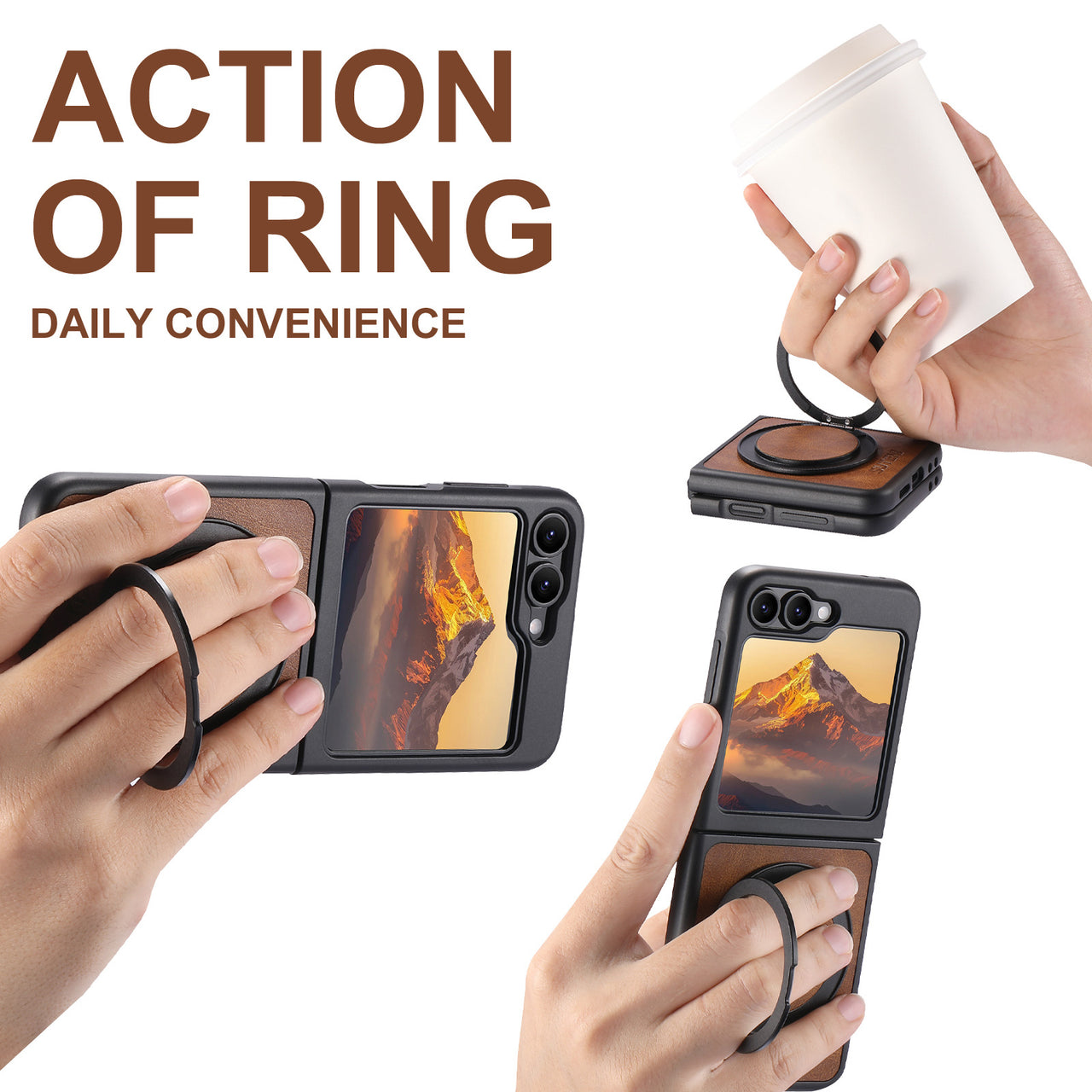 Magnet Wireless Charging Phone Case Oil Wax Faux Leather 360° Rotating Stand Buckle For Samsung Galaxy Z Flip 7 6 5