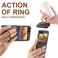 Thumbnail for Magnet Wireless Charging Phone Case Oil Wax Faux Leather 360° Rotating Stand Buckle For Samsung Galaxy Z Flip 7 6 5