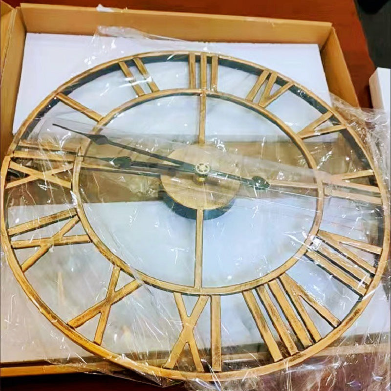 Modern 3D Retro Black Iron Hollow Wall Roman Numerals Clock