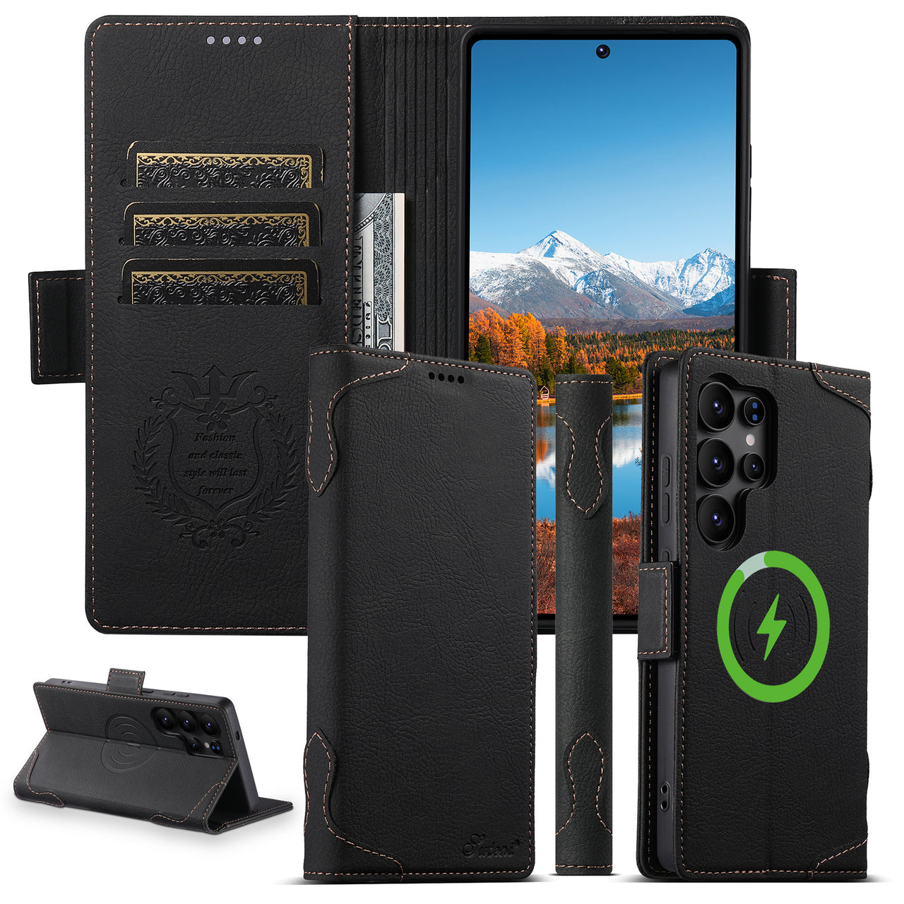 Faux Leather Flip Case with Card Holder, Stand and Magnetic Button for Samsung Galaxy S25 Ultra