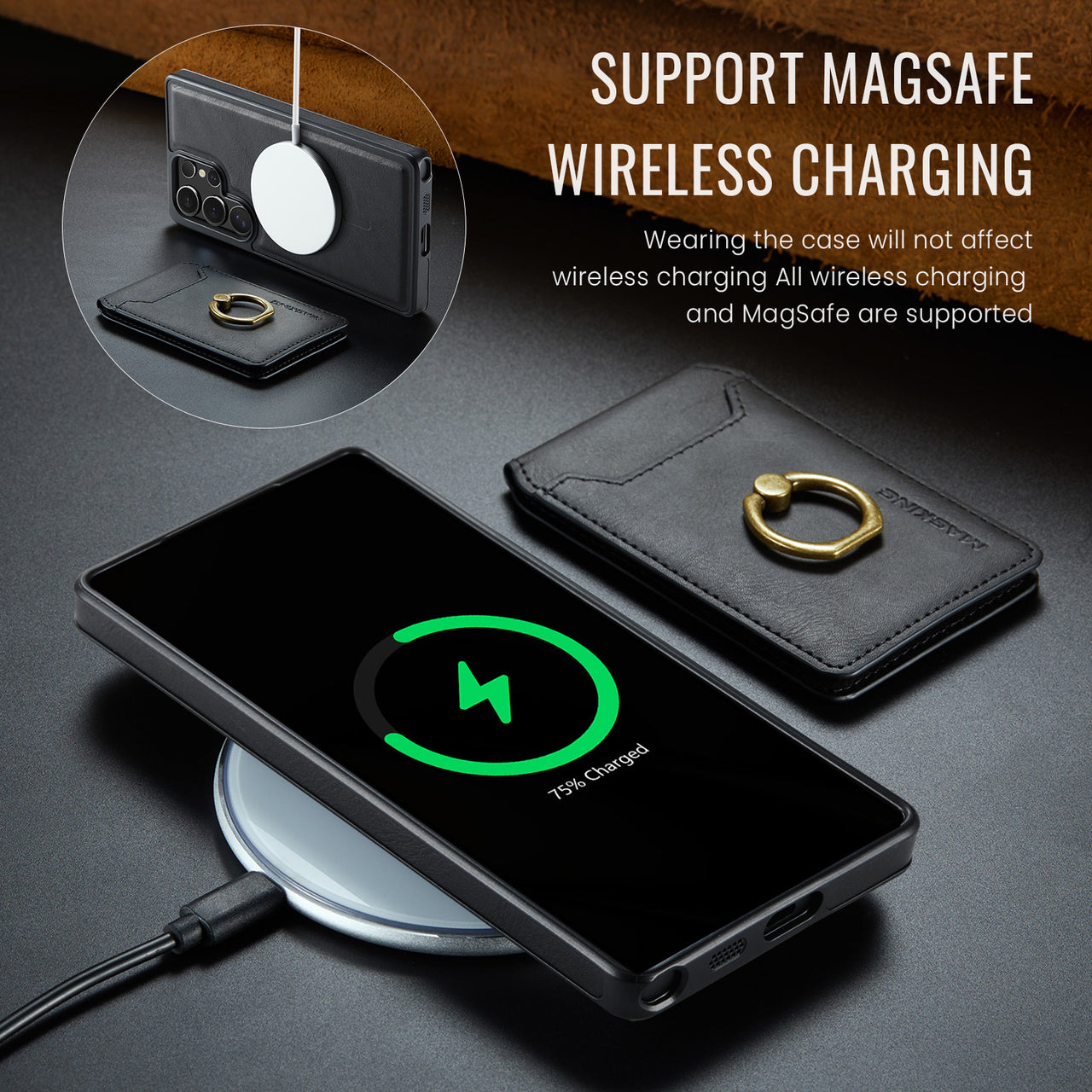 2 in 1 Detachable Magnetic Leather Case for Samsung S25Ultra with Card Holder