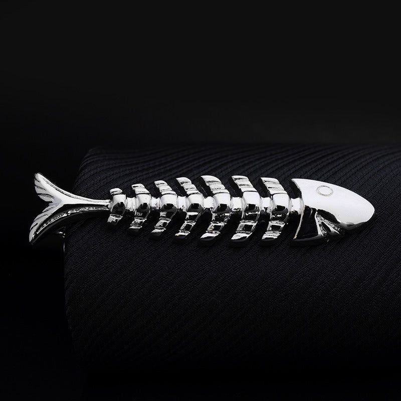 Copper Silver Fishbone Shaped Tie Clip