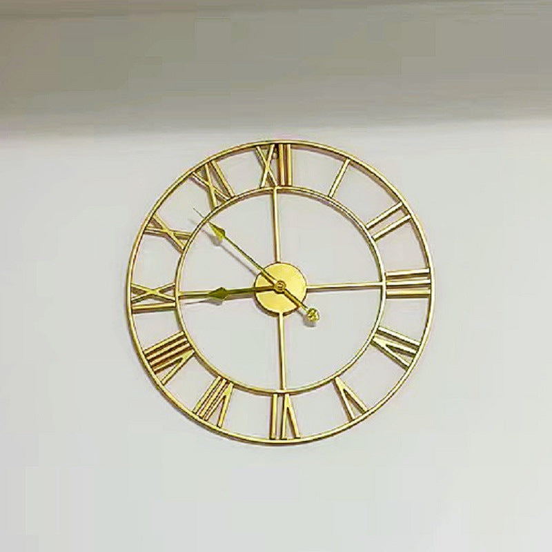 Modern 3D Retro Black Iron Hollow Wall Roman Numerals Clock