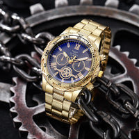 Thumbnail for Men's Casual Alloy Watch Blue Light Glass Fake Three Eyes Quartz Wristwatch