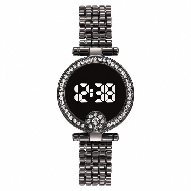 LED Watch Unisex Electronic Wristwatch Diamond Embedded Quartz Wristwatch