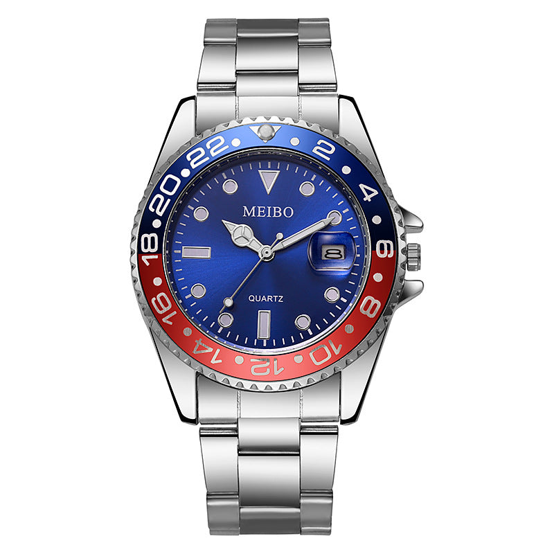 Business Men's Quartz Watch Steel Belt Calendar Multifunctional Male Wristwatch