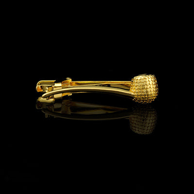Side view of Copper Golden Smoke Bucket Shaped aviation tie clip in stainless steel, polished finish.