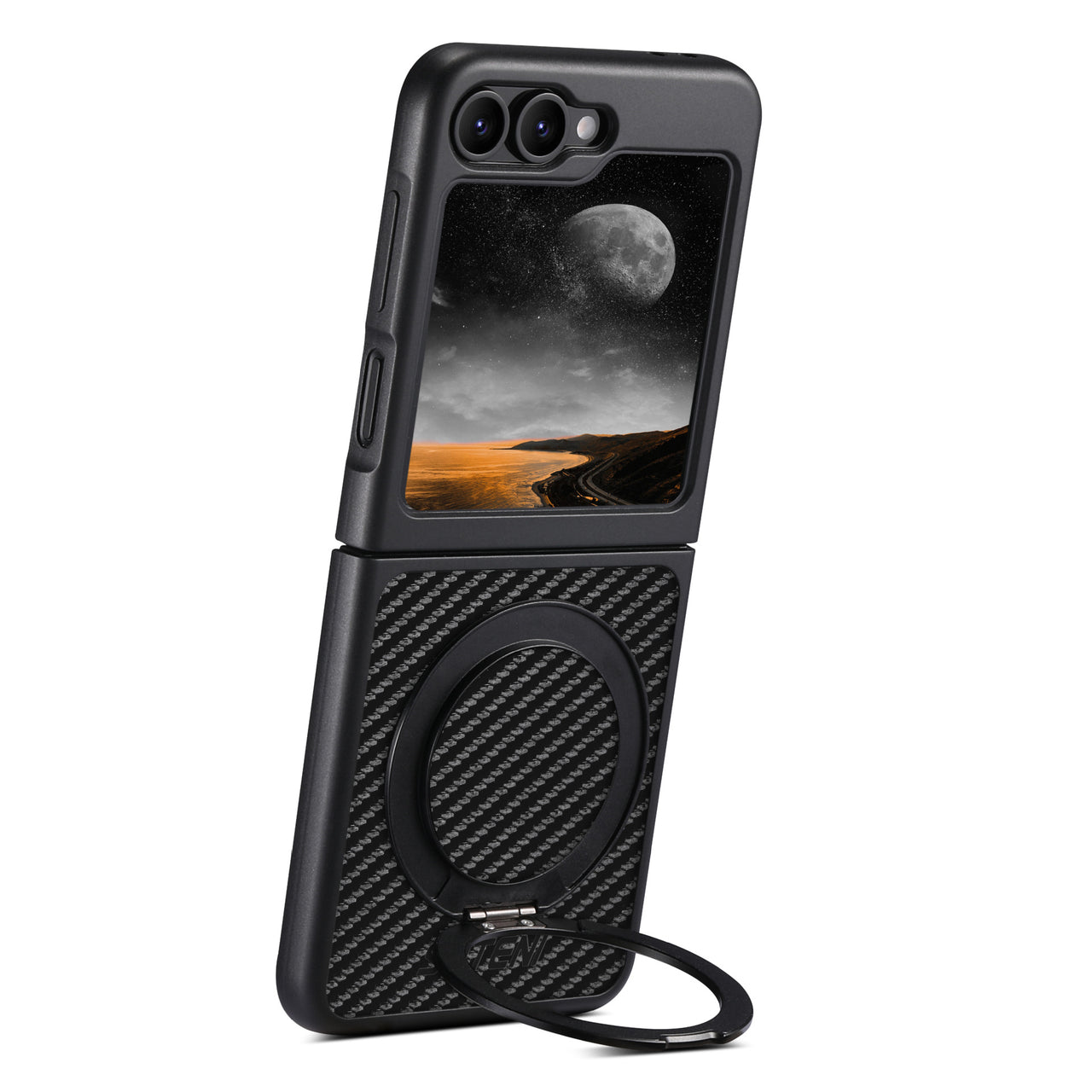 Mobile Phone Case Magnet Wireless Charging 360° Rotating Stand Faux Leather Ring Buckle For Samsung Galaxy Z Flip 7 6 5