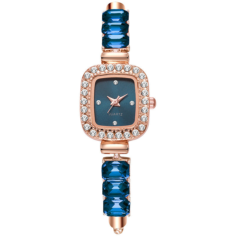 Fashionable Ladies Quartz Watch Drawstring Square Sugar Insert Diamond Pull out Bracelet Style Women's Wristwatch