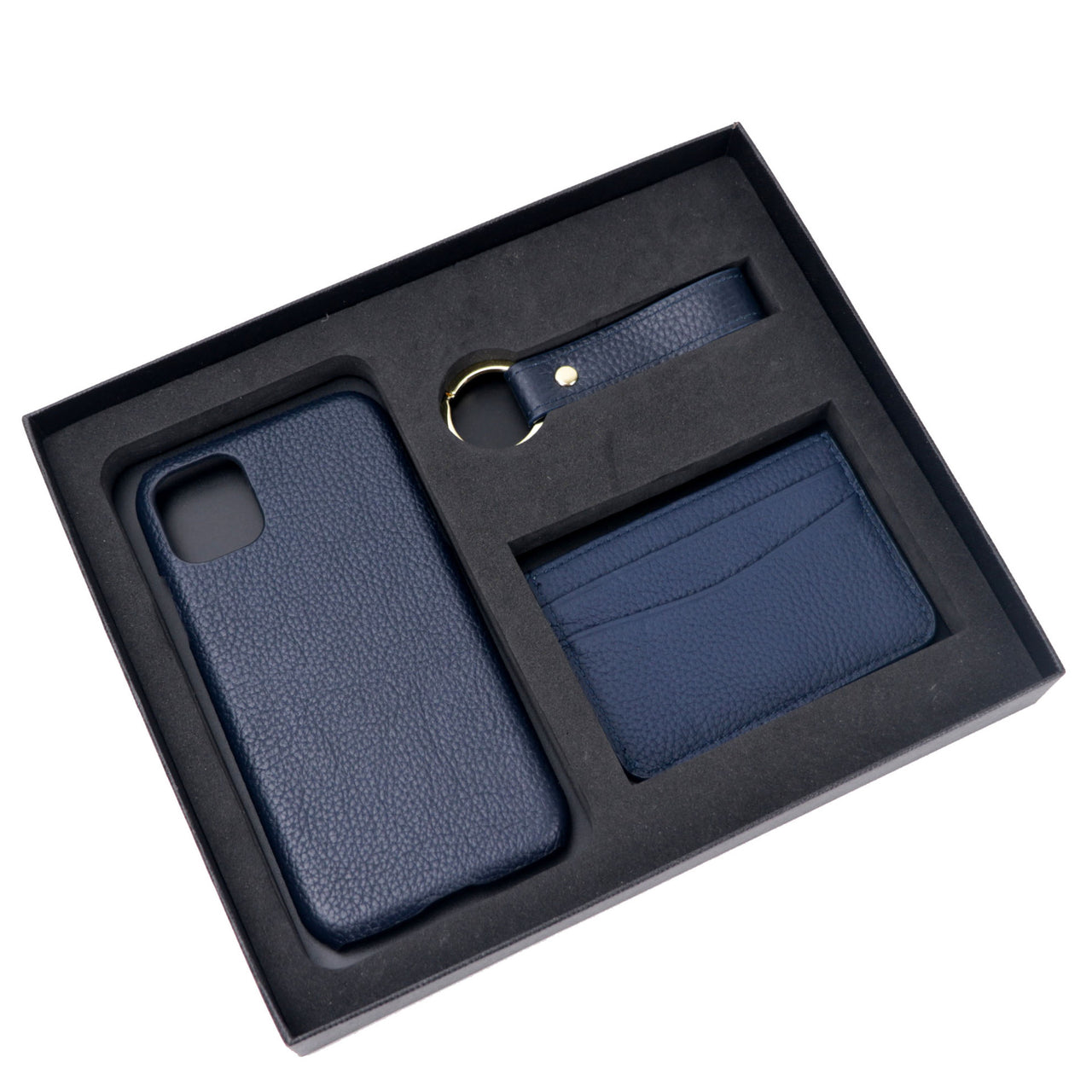Pebble Leather Phone Case For iPhone Keychain Card Holder Business Gift Set