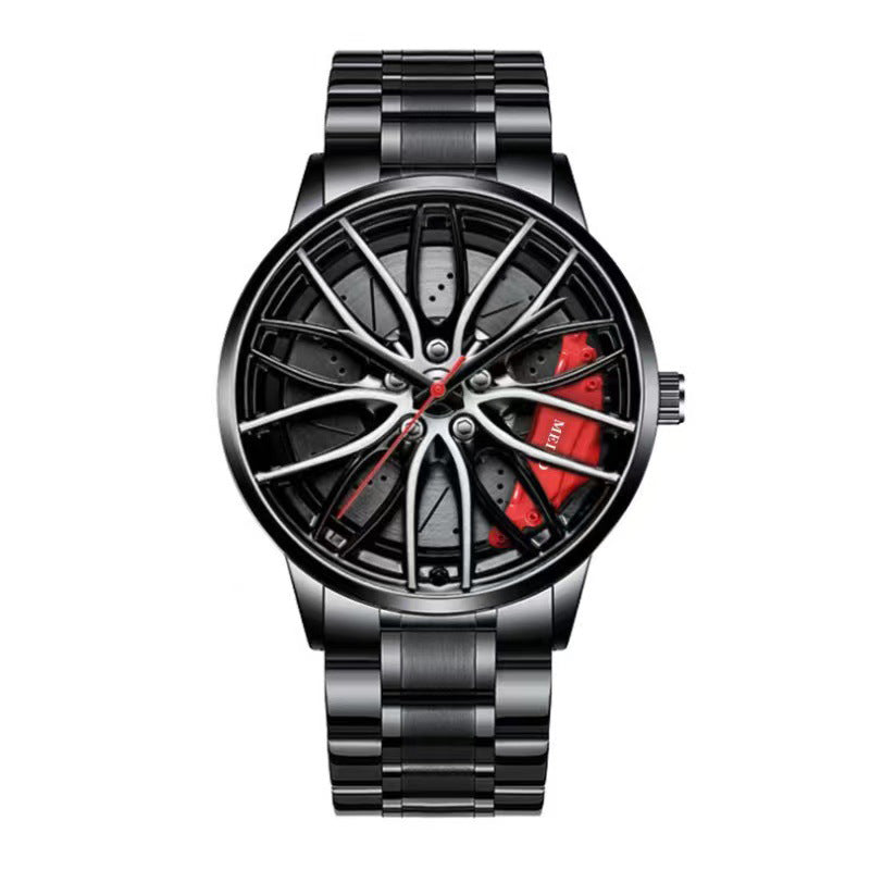 Fashion Men Sports Watches 3d Car Wheel Stainless Steel Band Wrist Watch Men's Quartz Watch