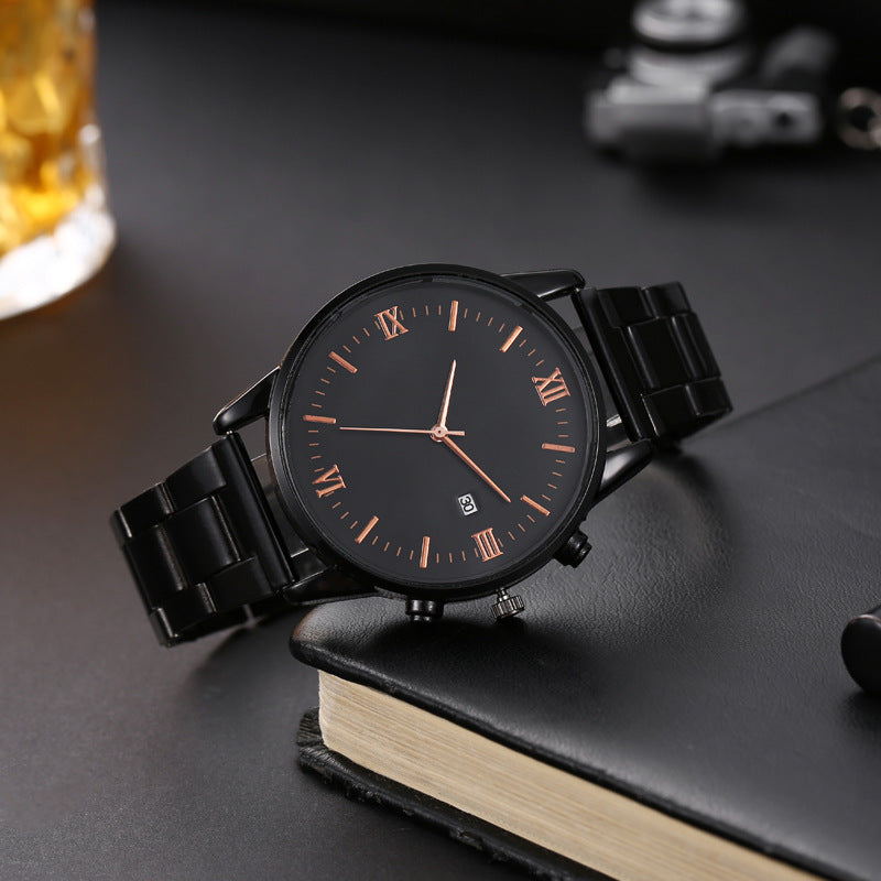 Business Watches Roma Dial Date Calendar Casual Male's Steel Band Quartz Watch