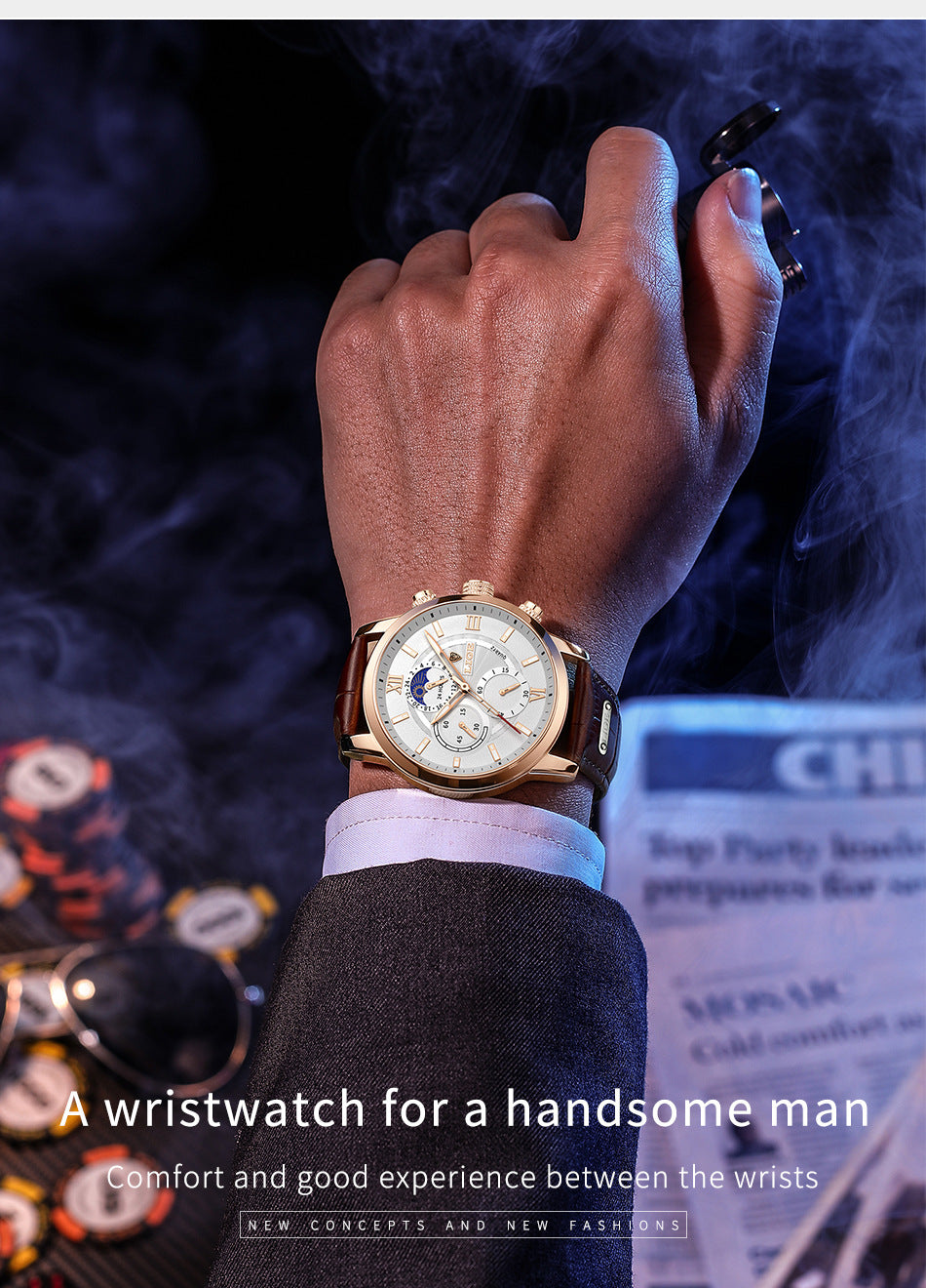 Top Brand Luxury Brown Leather Casual Quartz Watch Men