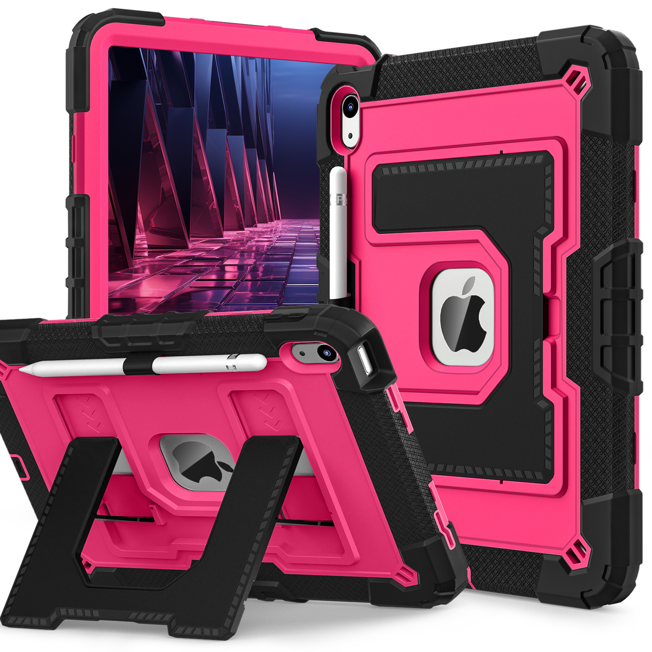 Shockproof iPad Tablet Cover with Pen Tray, Rotation Handle Stand, Non-toxic Soft Silicon & Rugged Safety